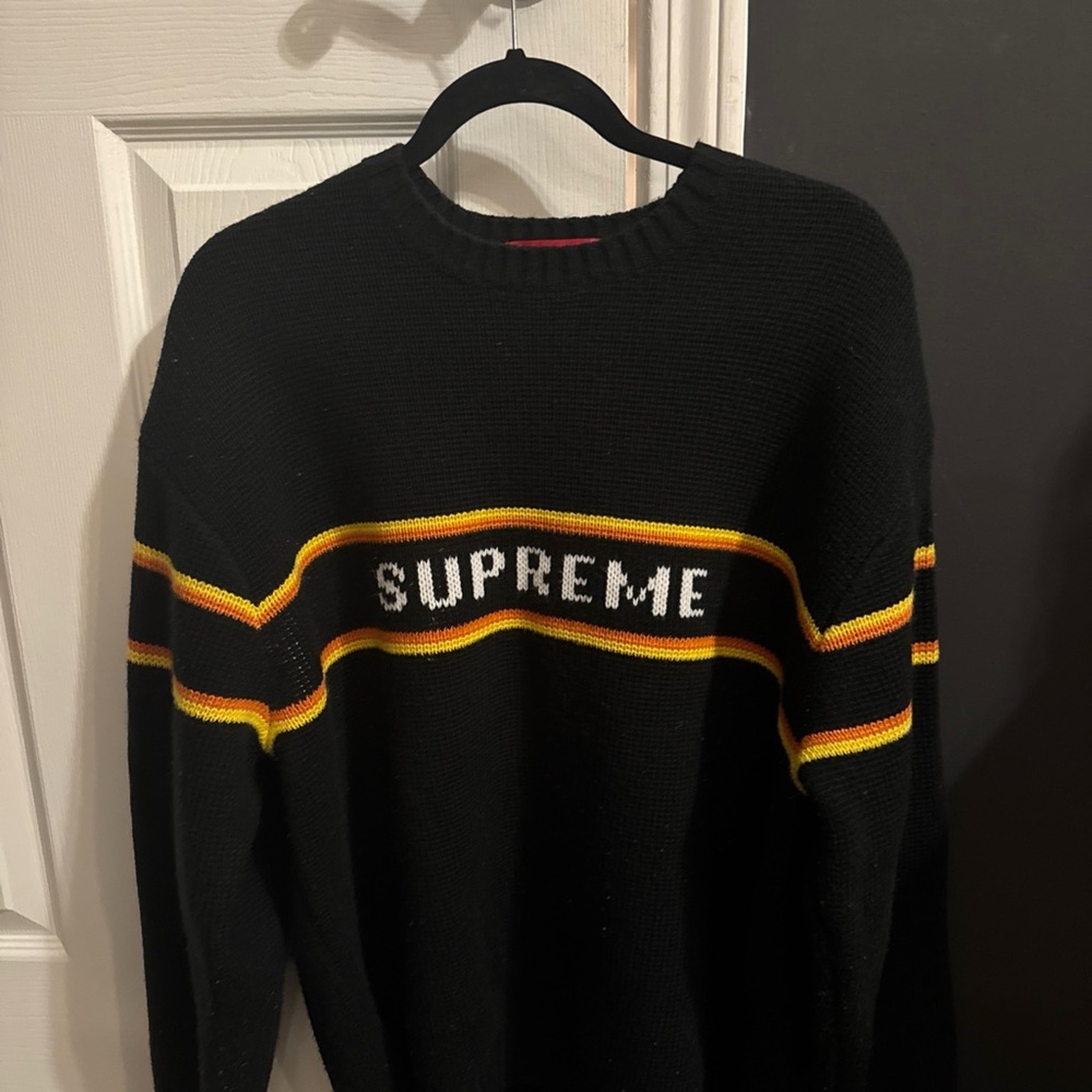 Supreme Knit Sweater (Thick) Large Acrylic Black - Orange & Yellow Stripes